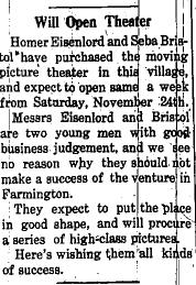 Farmington Theater - 1917 Article From James